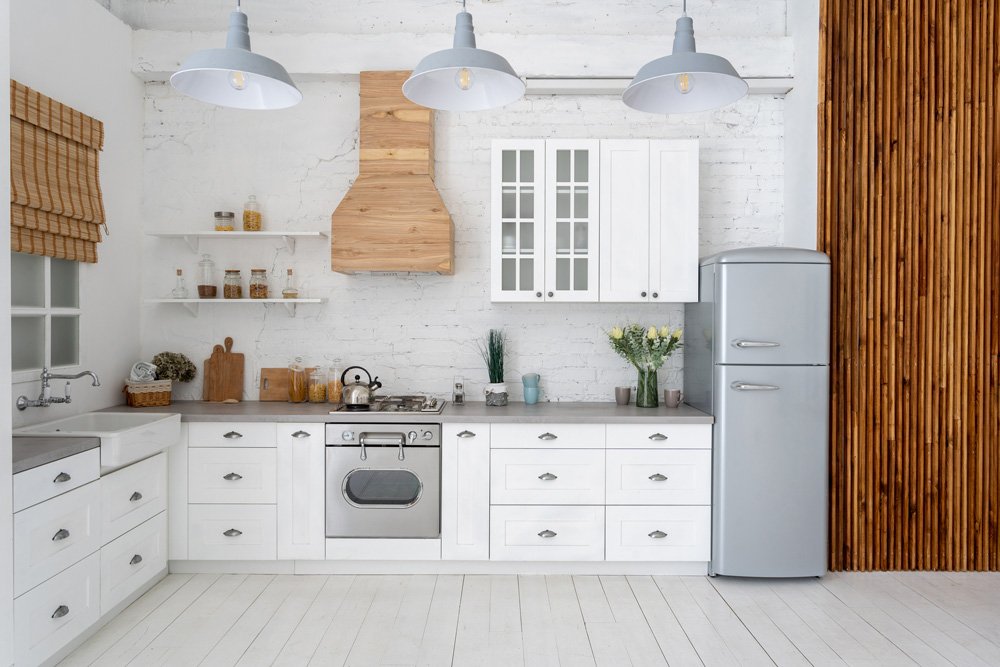 Kitchen with refrigerator and oven